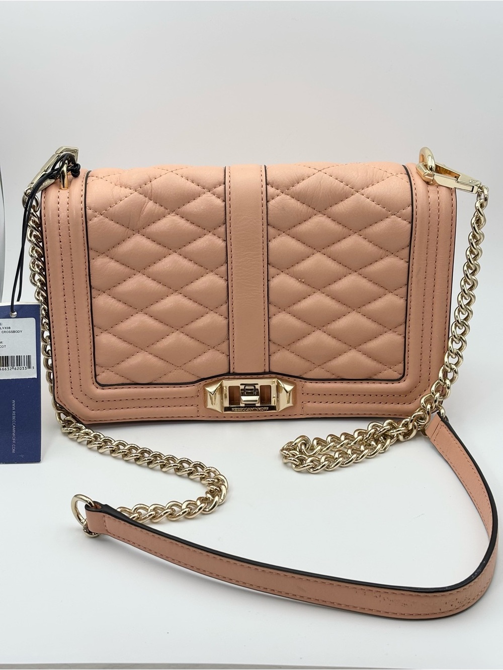 Rebecca Minkoff Quilted Love Apricot Crossbody in Peach with Gold Hardware NEW
